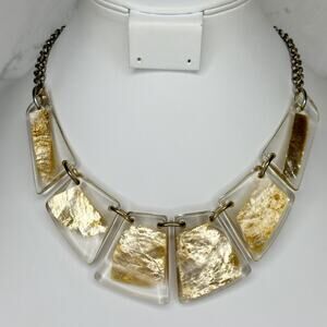 Chico's Clear Acrylic Gold Foil Panel Bib Statement Necklace ✨
